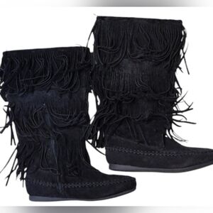 New Hot Cakes Black 6.5M Fringed Boho Chic Tall Boots